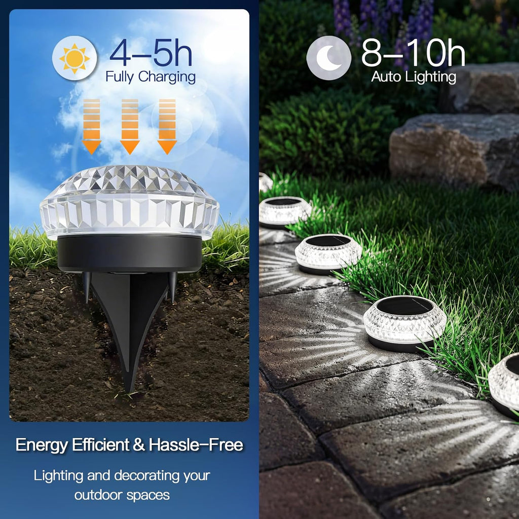 8 Pack Solar Ground Lights Outdoor, Pathway Lights, Cold White