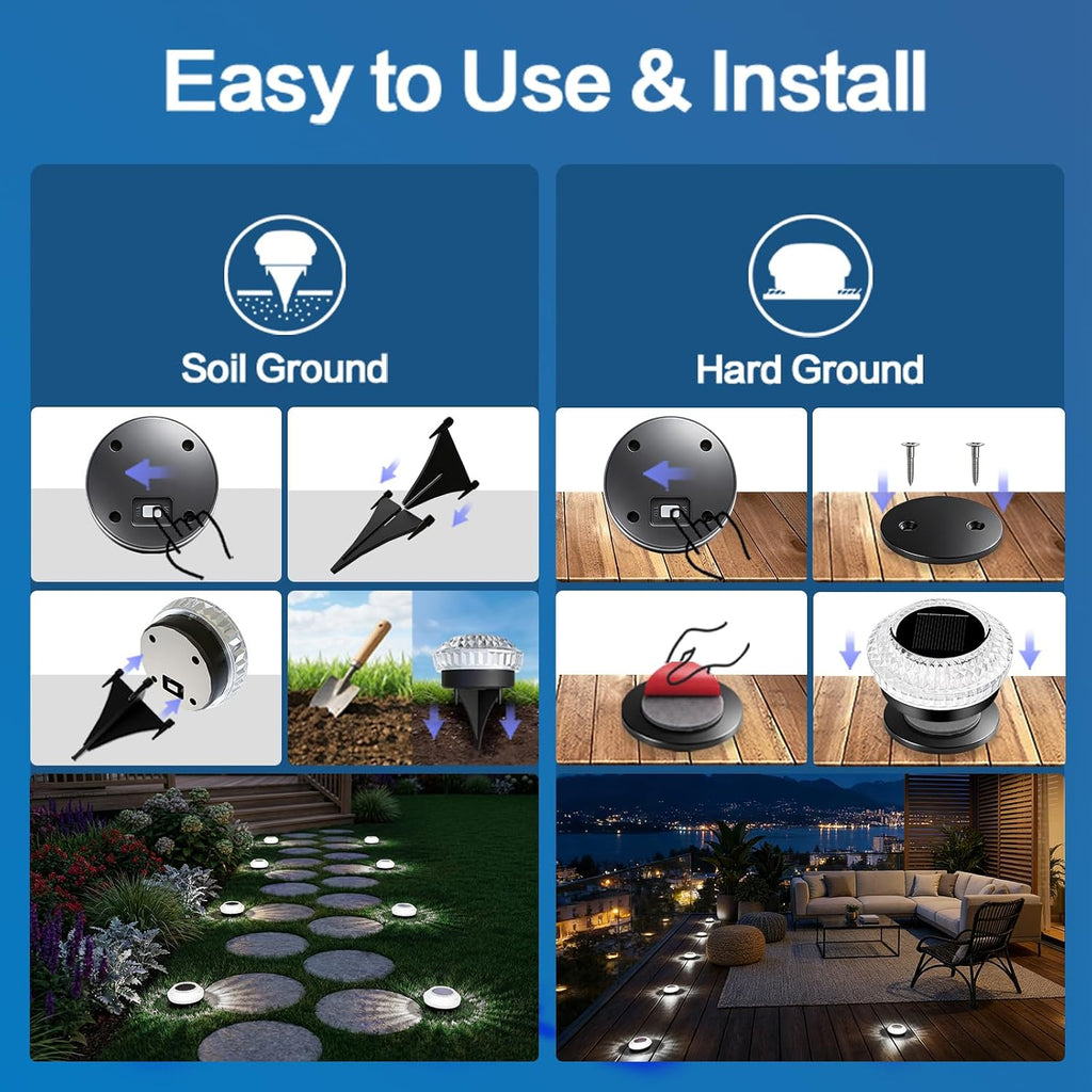8 Pack Solar Ground Lights Outdoor, Pathway Lights, Cold White