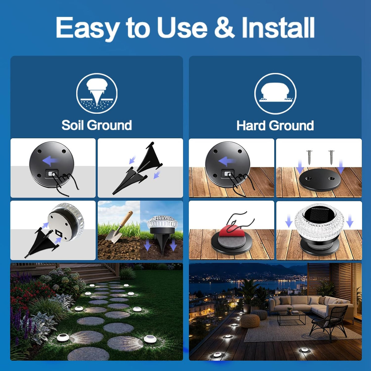 8 Pack Solar Ground Lights Outdoor, Pathway Lights, Cold White