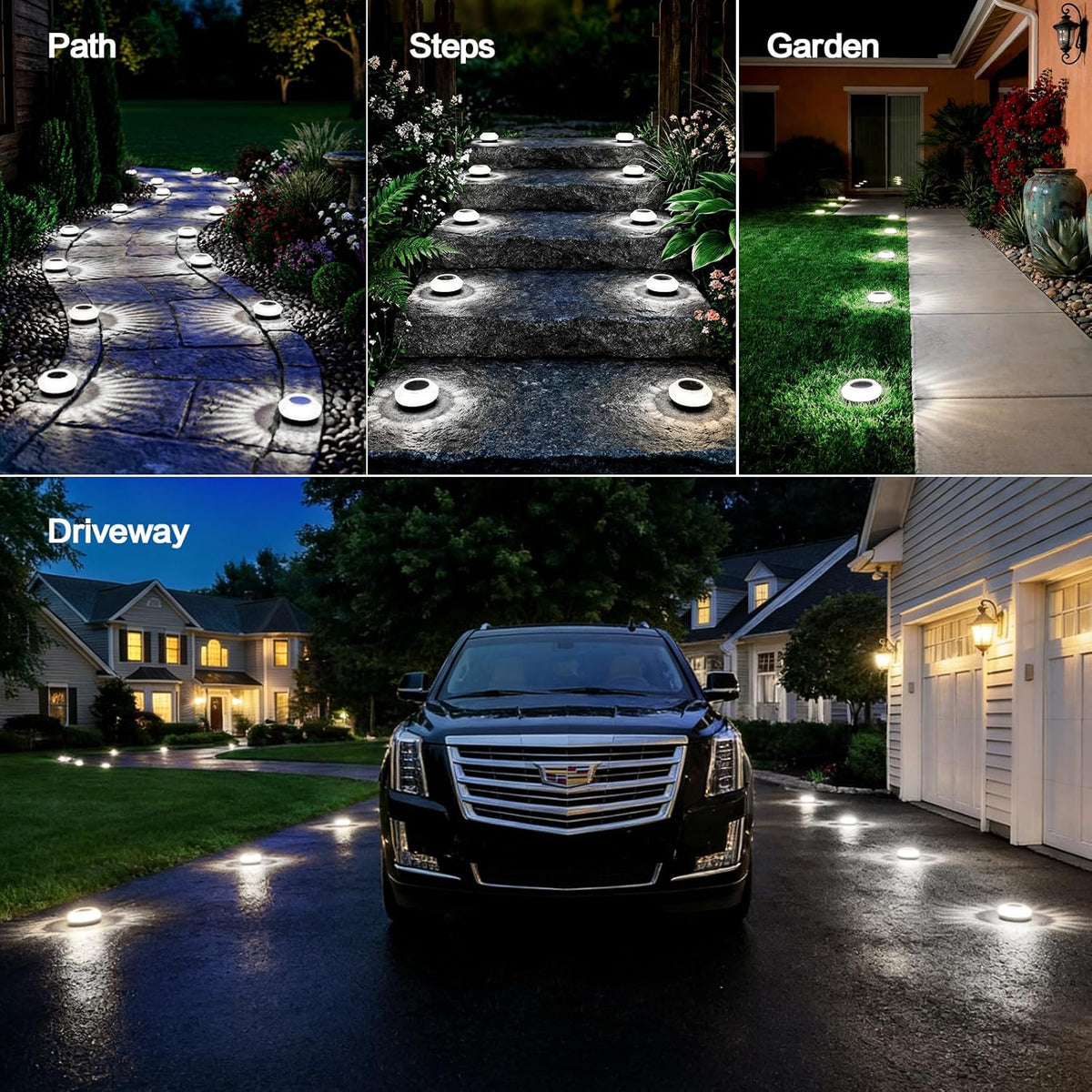 8 Pack Solar Ground Lights Outdoor, Pathway Lights, Cold White